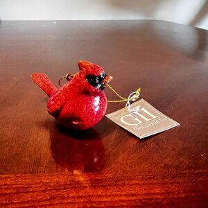 Gallerie II Red Ceramic Cardinal‎ Bird holiday Ornament Gold Hanging Loop